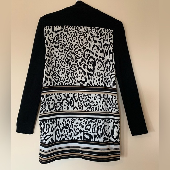 CHICO'S open Cardigan, black, animal print, cotton blend, size S, knitted, layer - Picture 5 of 7